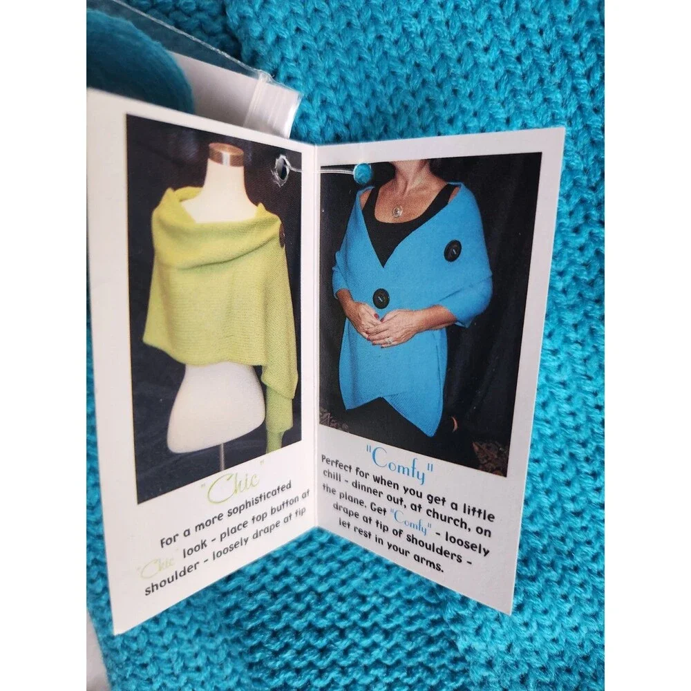 Simply Noelle Sassy Riverton Wrap- Multi Style Knit Poncho - Light Turquoise-NEW
